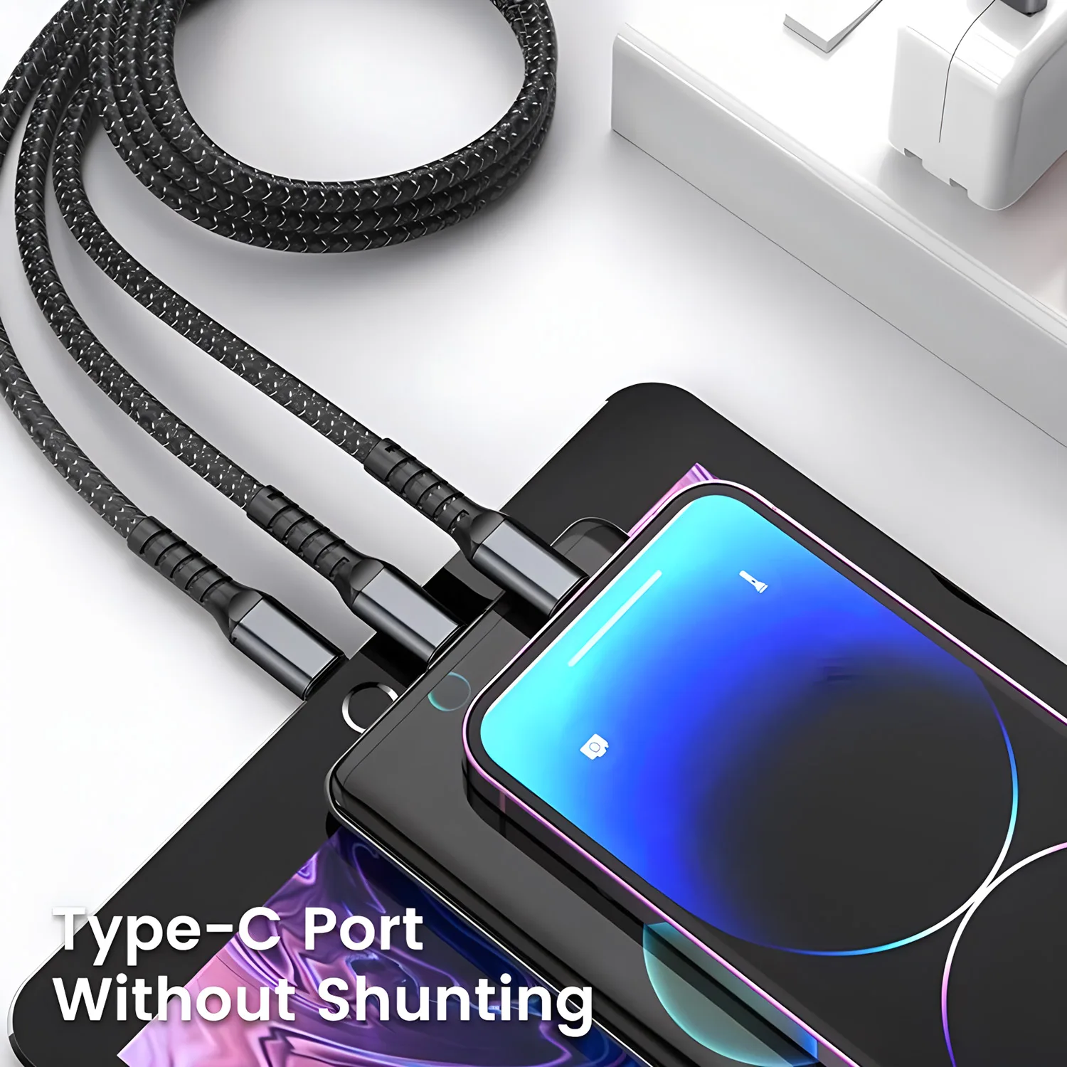 Фото Кабель USB A 3 в 1, 100 Вт, для быстрой зарядки, Micro USB, кабель для передачи данных, зарядное устройство для телефона, кабель для быстрой зарядки для iPhone, Samsung, Xiaomi, Huawei №2