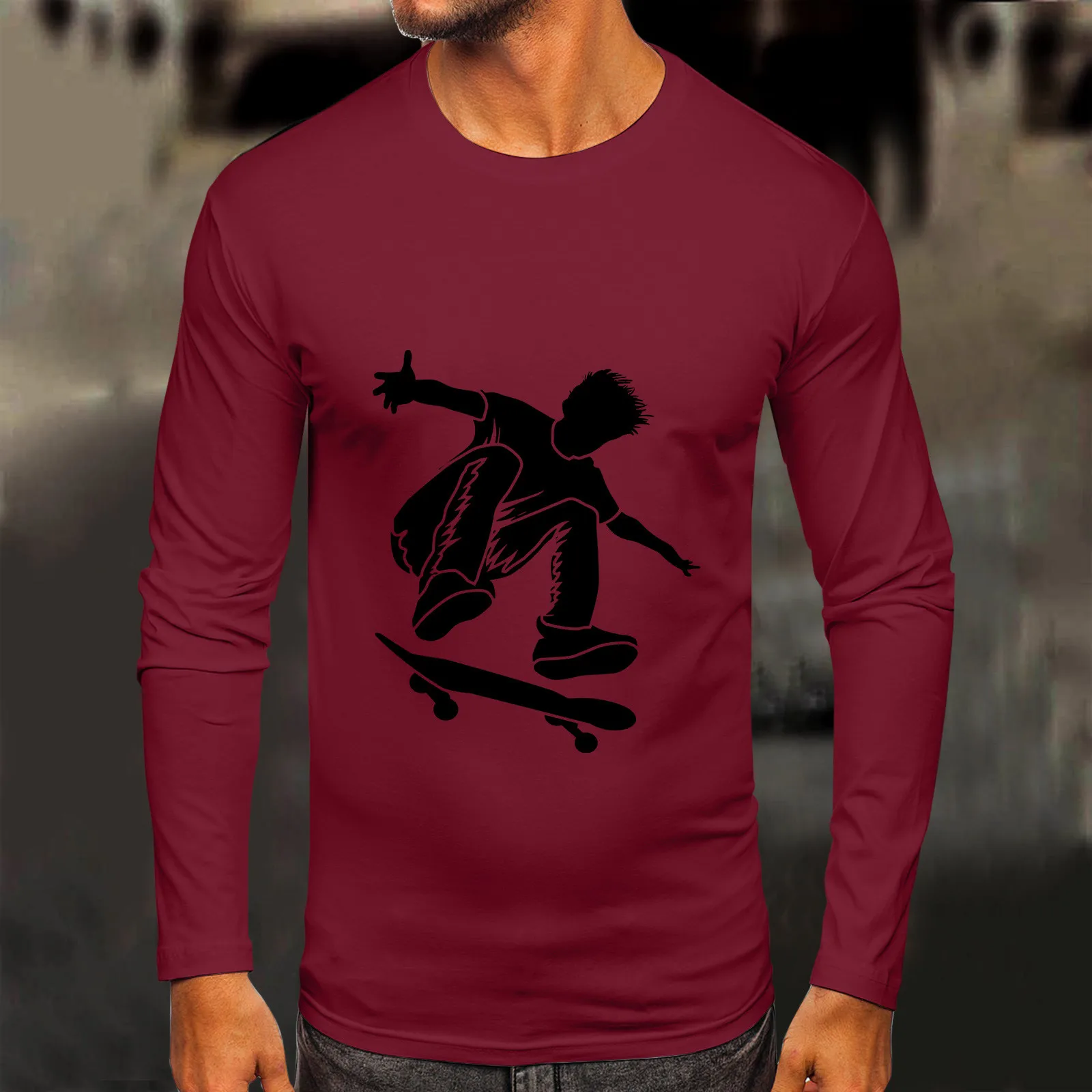 

Мужская футболка с длинным рукавом, круглым вырезом и принтом