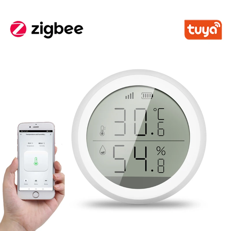 

Tuya Zigbee Temperature and Humidity Sensor with LCD Screen Display One-click linkage Home automation security alarm Tuya sensor