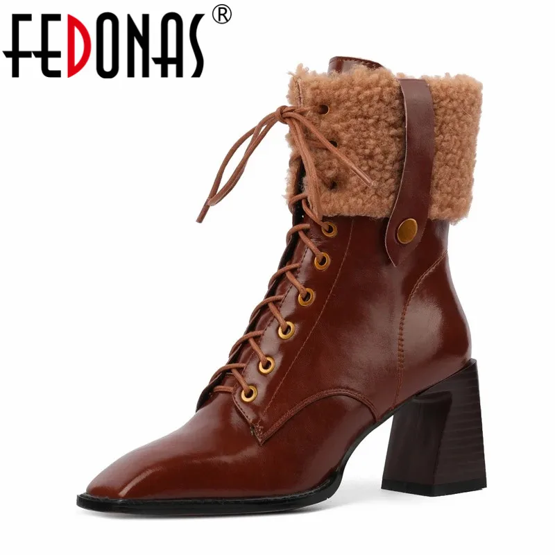 

Женские ботильоны в стиле ретро FEDONAS, коричневые полусапожки из коровьей кожи на высоких каблуках, теплая обувь для офиса и вечеринки на осе...