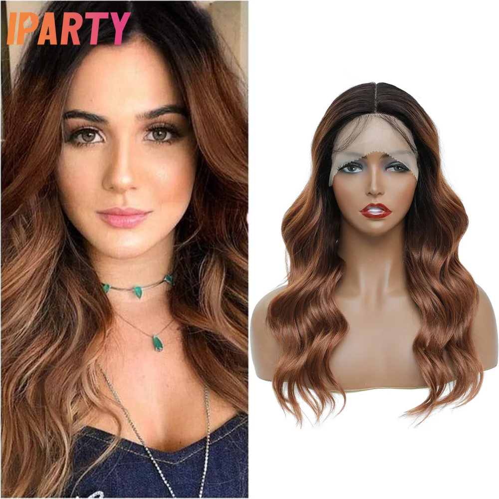 

Iparty синтетические кружева 20 дюймов средняя часть Омбре темно-коричневые волнистые парики для женщин термостойкие многоцветные на выбор еж...