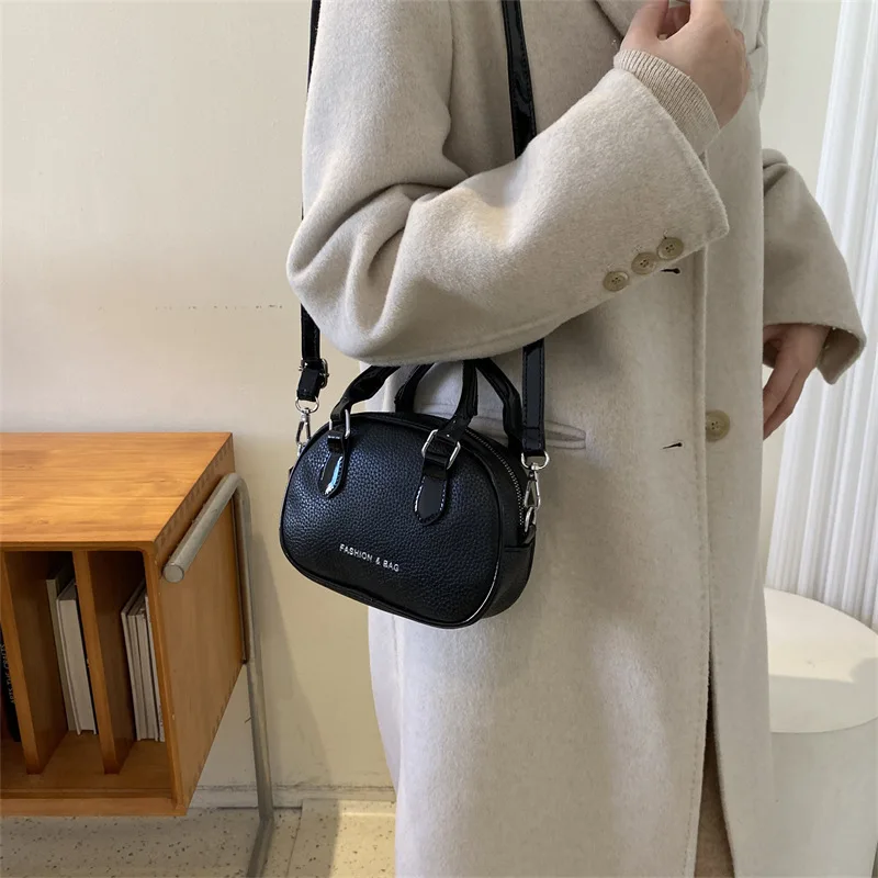Fashion Circular Small Simple Top Handbags and Purses Retro Litchi Leather Women's Shoulder Bag Luxury Designer Crossbody Bags