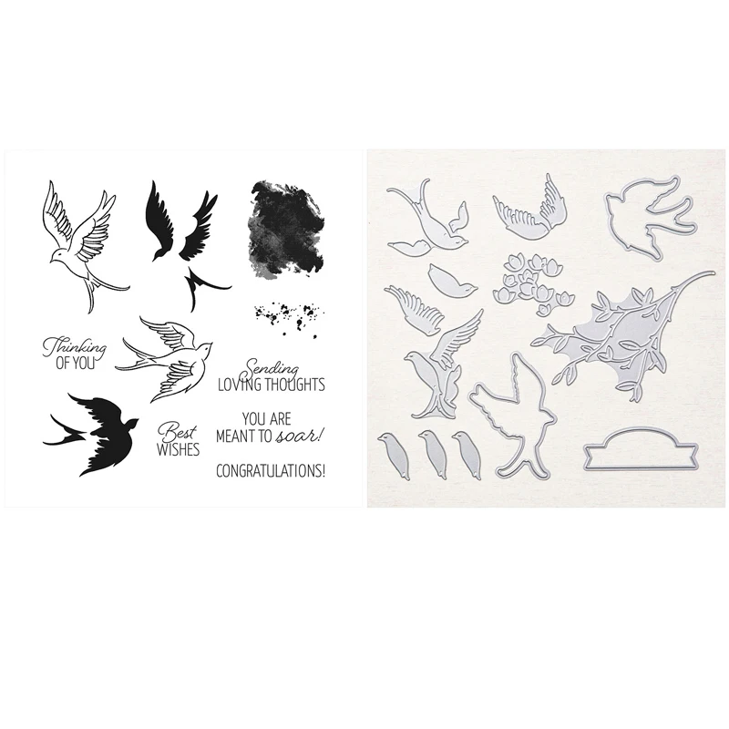 

Soaring Swallows Stamp and Swallows Dies Birds Sentiments Clear Stamps For DIY Embossing Scrapbooking Card Making Crafts 20A