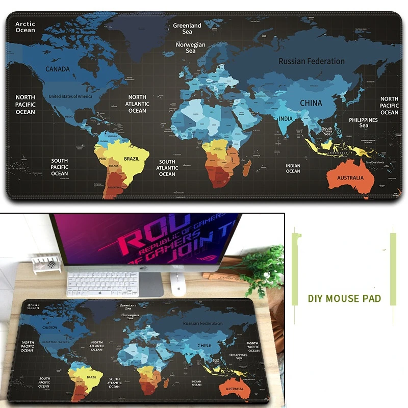 400x900x3mm New World Map Model Desk Pad Precision Overlock Oversized Desktop Notebook Keyboard Non-Slip Gaming Mouse Pad