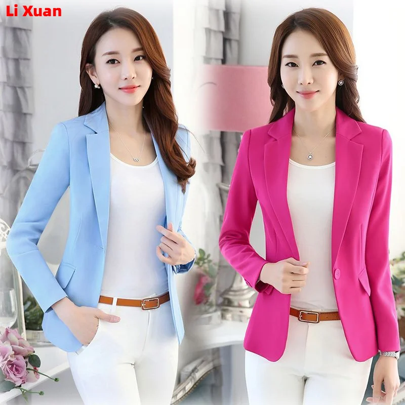High Quality Korean Style Spring Autumn Coat Royal Blue Women Jacket  Long Sleeve Work Wear Office Uniform Blazer Outerwear