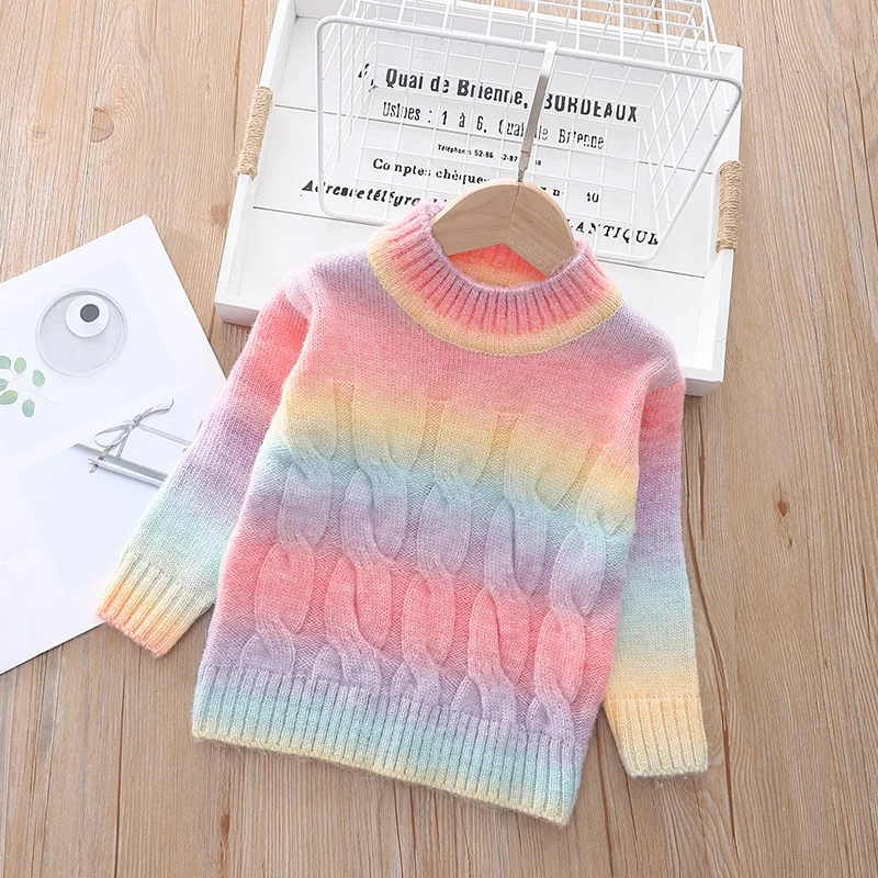 

Girls Sweater 2022 New Rainbow Cute Kids Knitted Top Clothes for 2 3 4 5 6 Year Toddler Girl Long Sleeve Children Cardigan