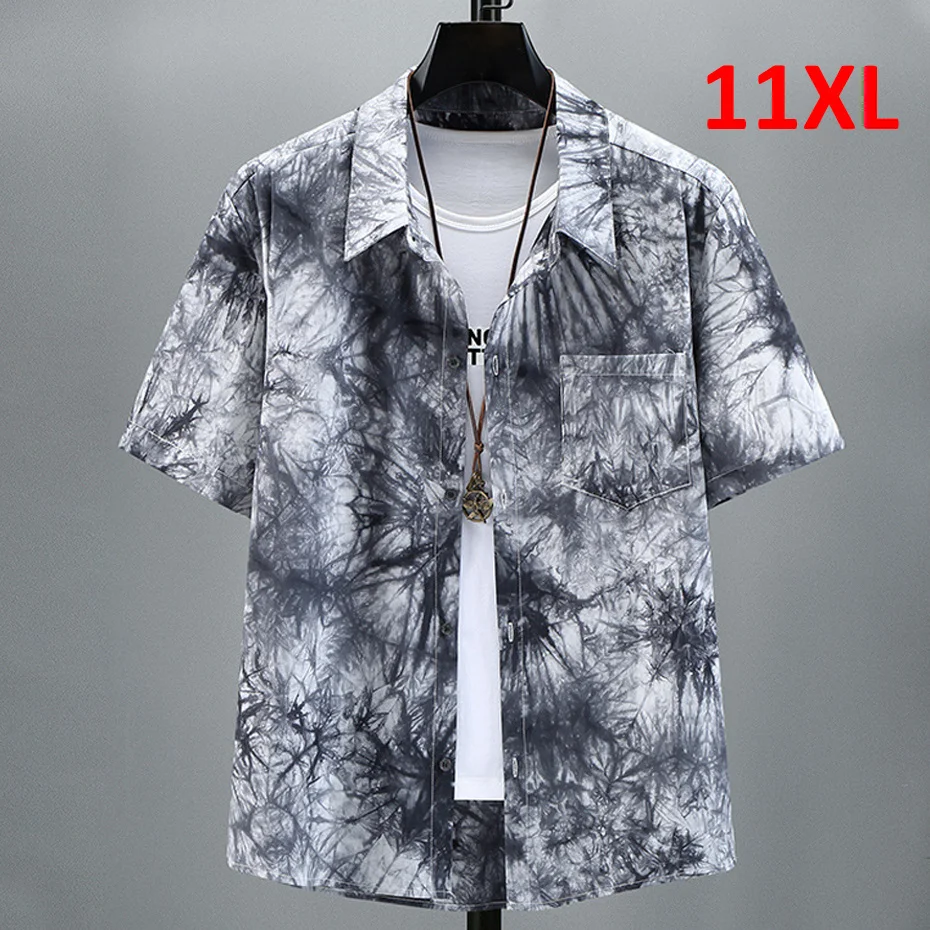 

Summer Tie-dye Men Plus 10XL Fashion Casual Tie Dye s Male Hawaiian Beach Shirt Big Size 11XL