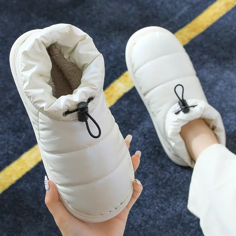 

Зимняя женская обувь с мехом, водонепроницаемая ткань, однотонные повседневные домашние регулируемые женские и мужские зимние ботинки бол...