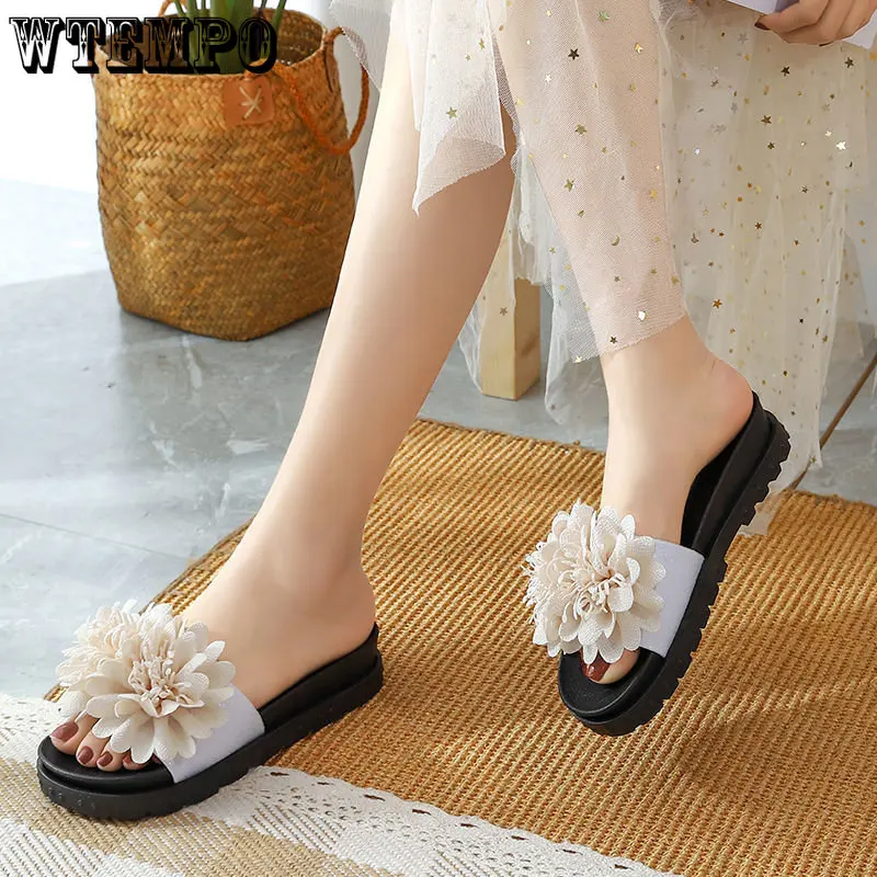 WTEMPO Fashion Women Slippers Summer Beach Platform Shoes Flower Sandals Outdoor Soft Non-slip Flip Flops Dropshipping