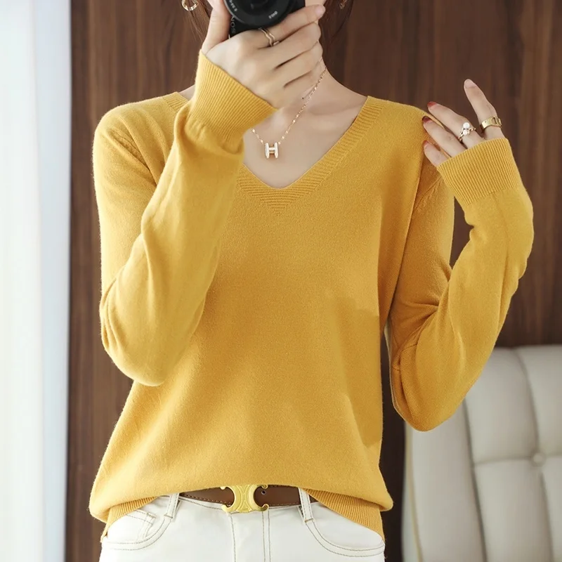 

Пуловер женский с V-образным вырезом, короткий универсальный свободный вязаный свитер в западном стиле, с длинным рукавом, весна-осень