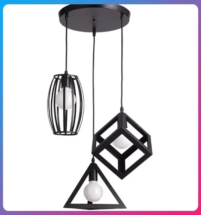

Modern Cage Pendant Light Iron Minimalist Retro Scandinavian Loft Pyramid Pendant Lamp Metal Hanging Lamp Garden Indoor DecorHWC