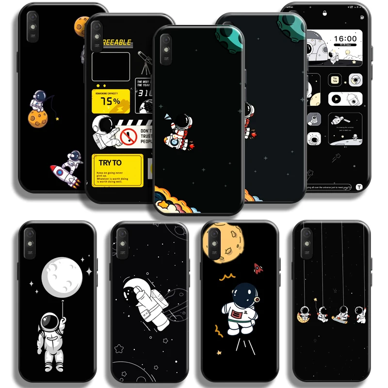 

Fashion Cute Astronaut Case For Xiaomi Redmi 9A Phone Case For Redmi 9AT Soft Silicone Cover TPU Funda Liquid Silicon Back