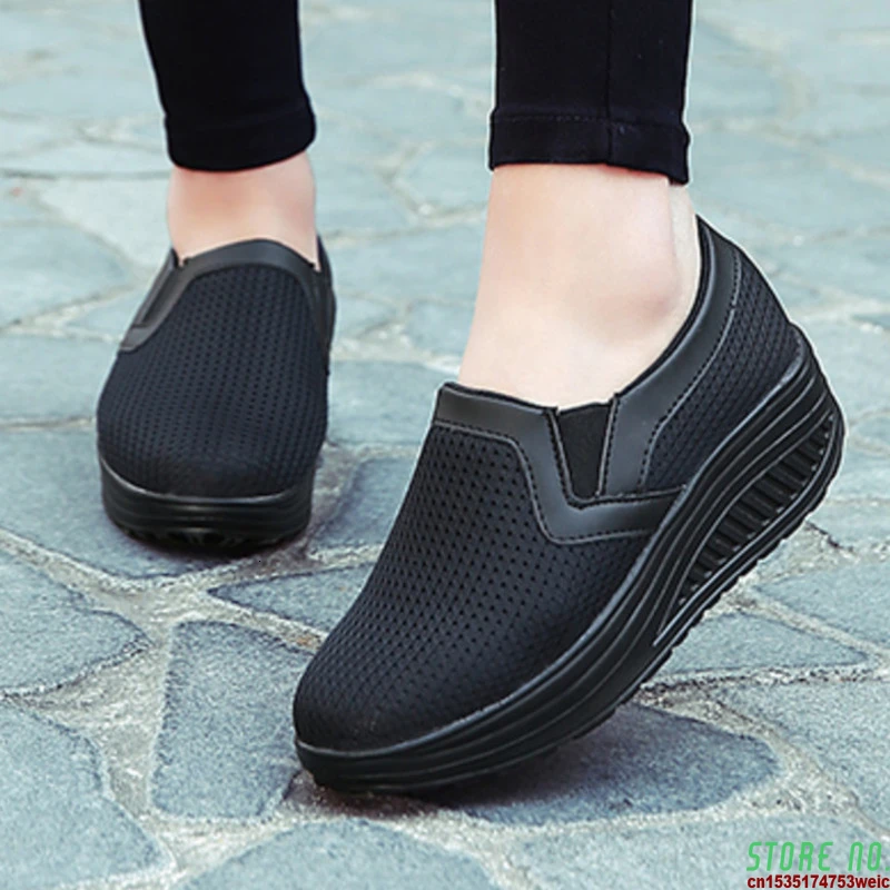 

New Women Toning Shoes Weightlifting Increase Height 5 Cm Swing Shoes Platform Wedge Sneakers Ladies Breathable Thick Sole Shoes