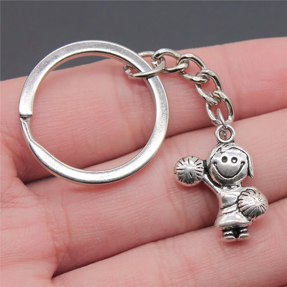 Dropshipping Antique Silver Color 22x15mm Girl Cheerleaders Pendant Keyring Souvenirs Gift