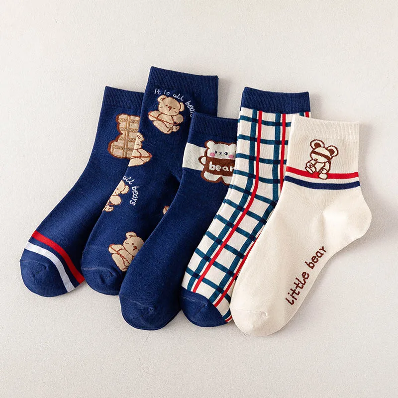 

Cartoon Bear Sock Funny Cute Cotton 1Pair Cute Mid Tube Stockings Japanese Style Breathable Women Socks