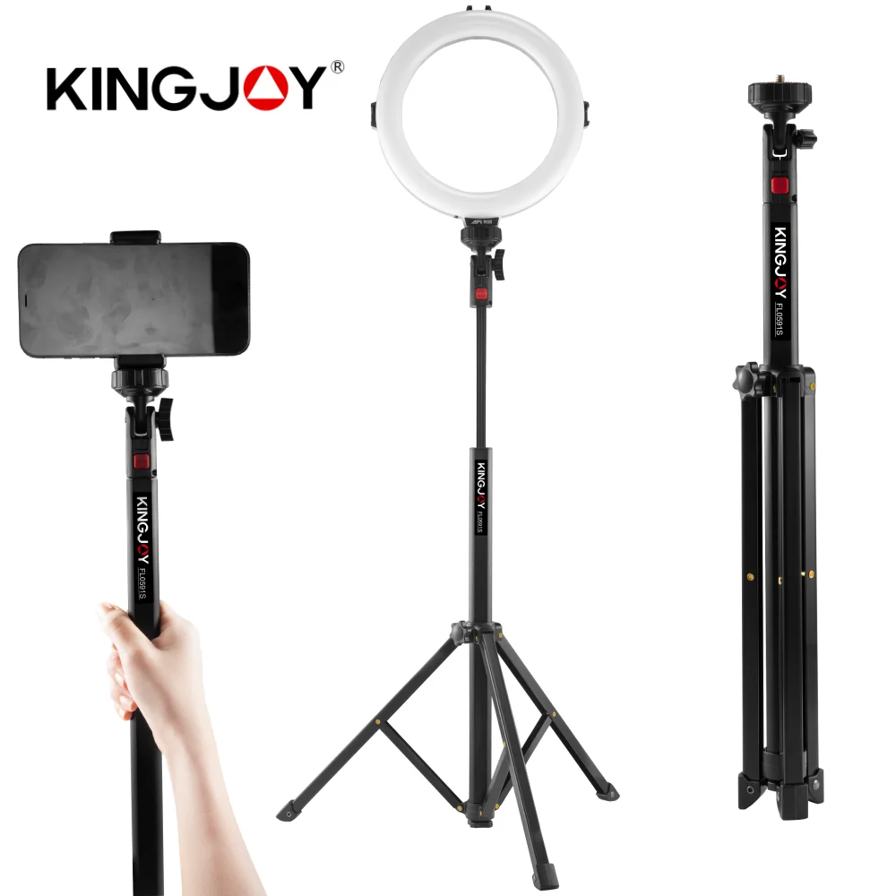 Штатив для лампы KINGJOY, алюминиевый штатив, выдвижная селфи-палка для телефона со стандартной головкой с винтом 1/4 для кольца, штатив для зеркальной фотокамеры