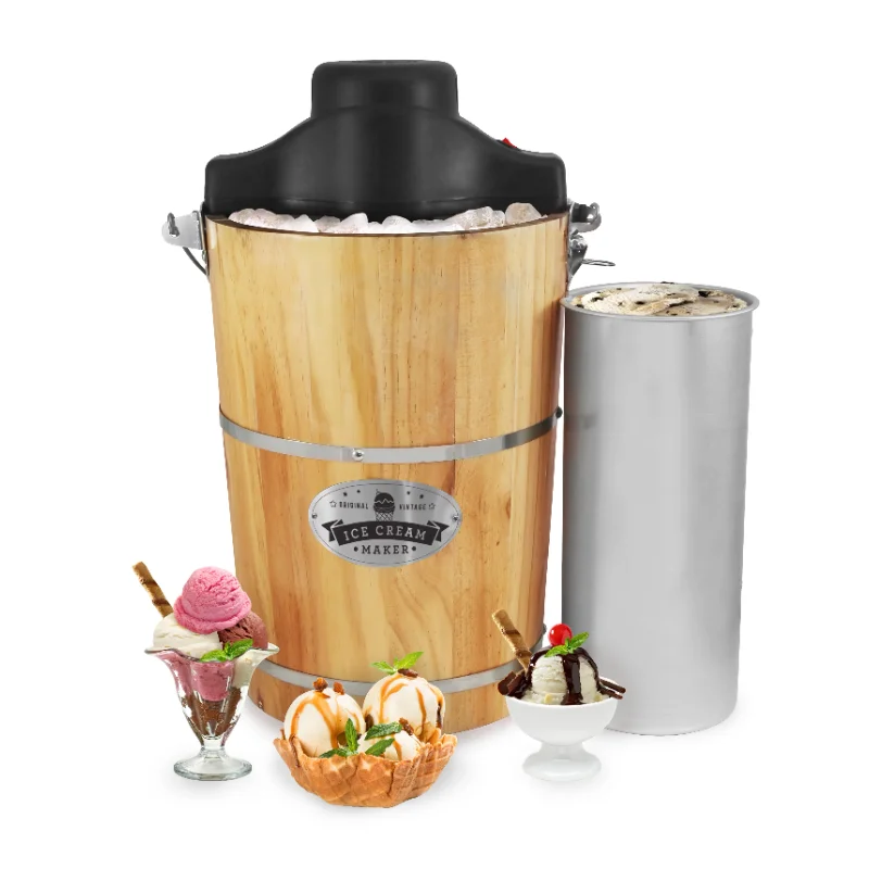 

Elite Gourmet 6Qt. Old Fashioned Pine Bucket Electric/Manual Ice Cream Maker iecream maker machine ice maker machine