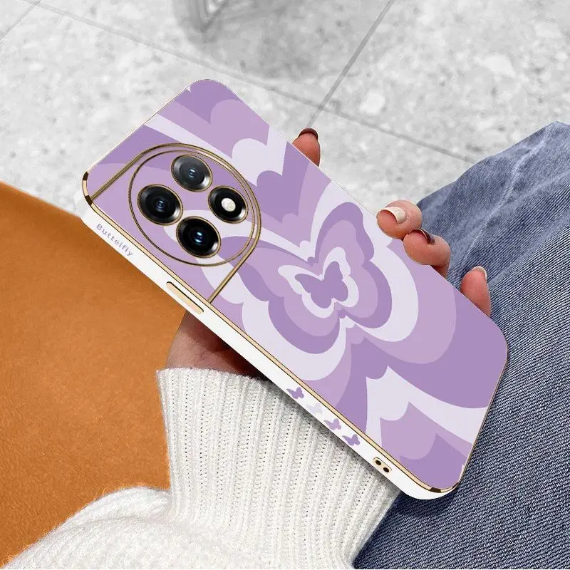 Purple Gradient Butterfly Luxury Plating Phone Case For Oneplus 11 11R 10 Pro 10R 10T 9R 9RT 9 8T 8 8 Pro Cover