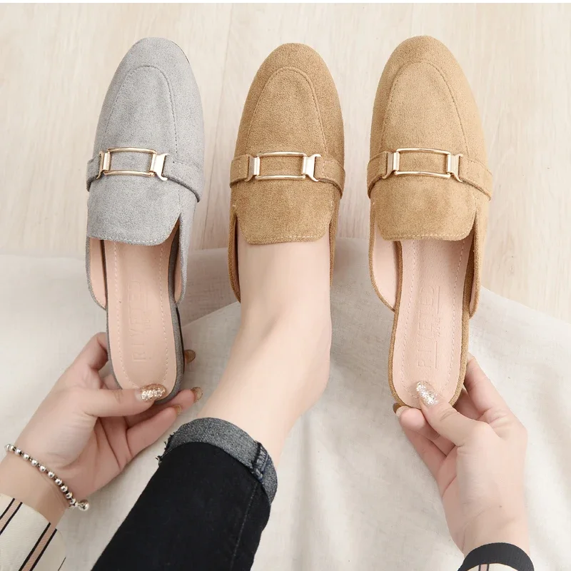 Femme металлические шлепанцы с закрытым носком и швом туфли в стиле ретро тапочки