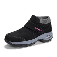 ladies casual shoes ladies sneakers suede round shape air cushion solid color velcro thick bottom non slip women shoes flats