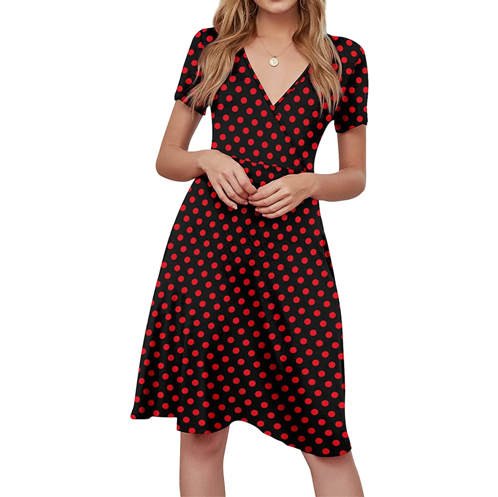 

European and American summer new women's loose short-sleeved V-neck dress