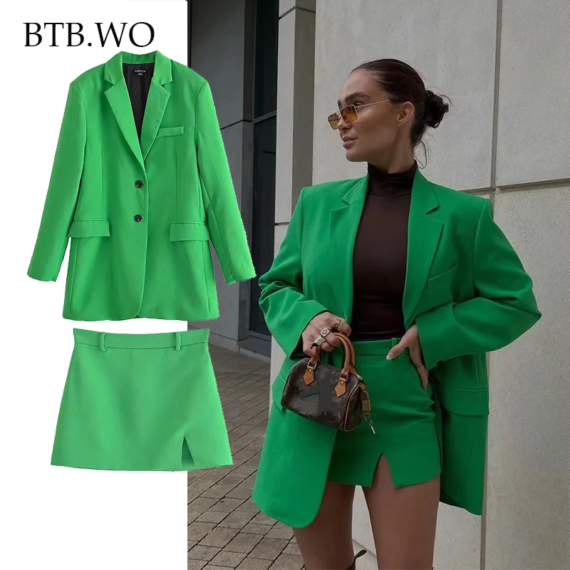 

BTB.WO Blazer Woman Office Double Breasted Blazers Suit Coat + Trouser Casual Office Lady Commute 2 Piece Set TRAF
