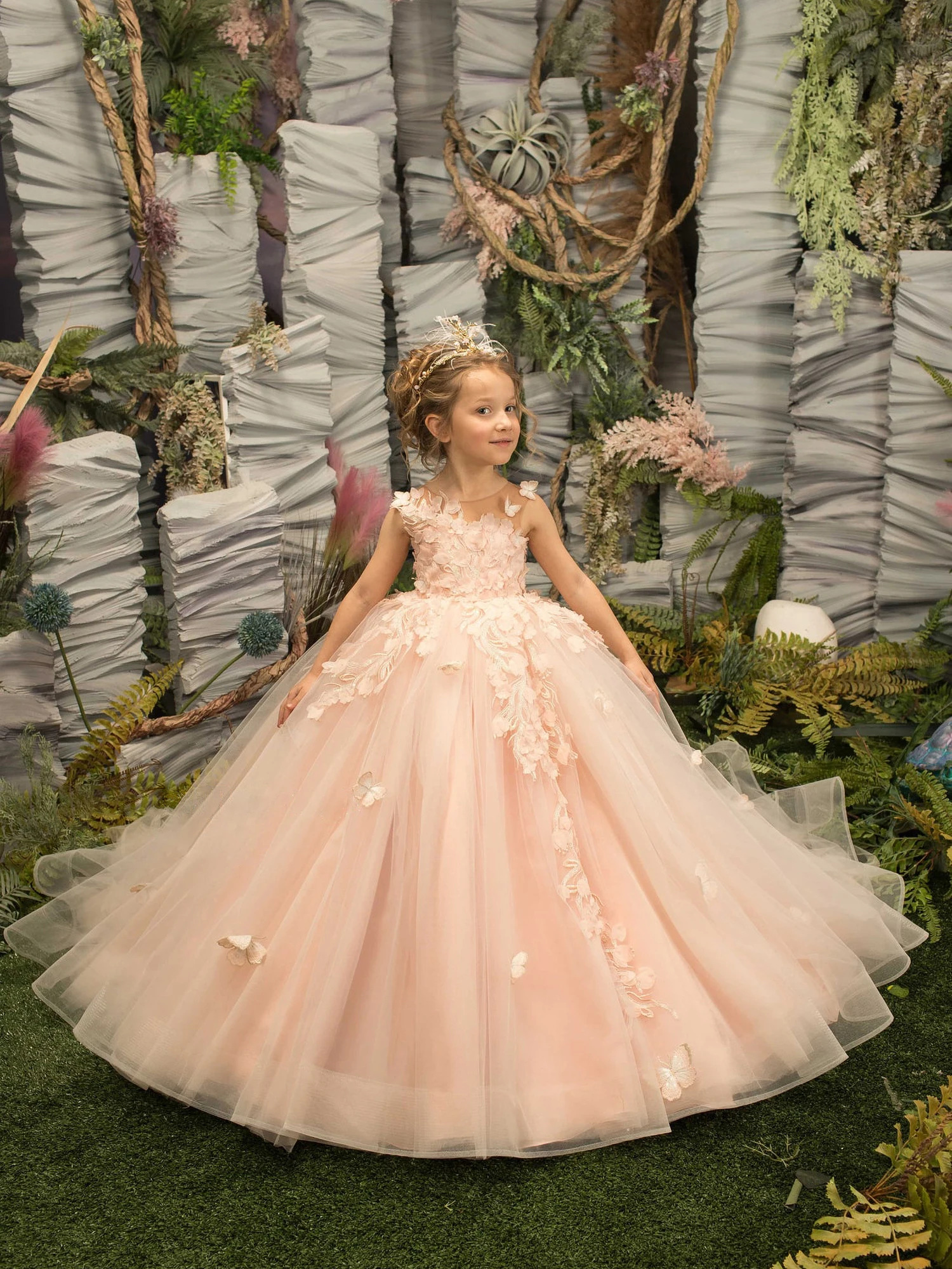 

Beloving Flower Girl Dresses For Wedding Blush Pink Floral Tulle Long 2023 Kids Bridesmaid Ball Gowns Princess Even Wed Party