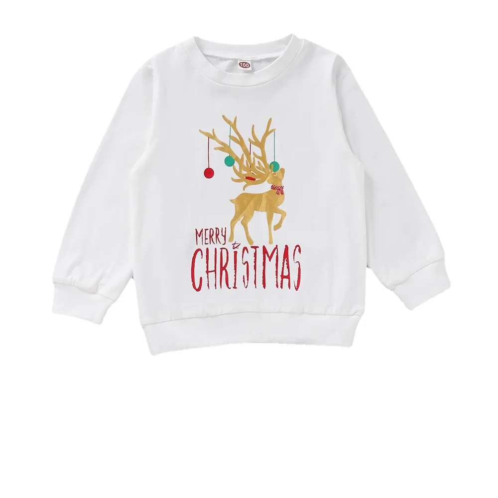 Kids Toddler Baby Boy Girl Merry Christmas Print Casual Top Long Sleeve White Cute T-shirt Top Children Unisex Sweater Clothes