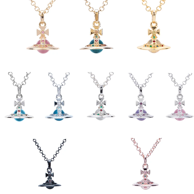 

vivienne westwo0d necklace 2022 New Hot Selling 10mm Three-Dimensional Micro Glass Bead Planet Necklace Fashionable All-Match
