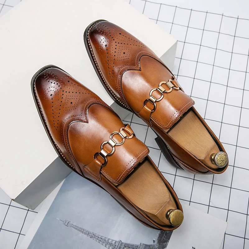 

Мужские туфли-оксфорды из лакированной кожи, винтажные официальные туфли, броги, классические, черные, коричневые мокасины