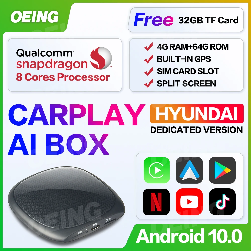 

Carplay Ai Box беспроводной Android Авто Android 10 адаптер Беспроводной мультимедийный смарт-бокс для Hyundai Santa fe Tucson Sonata Elantra