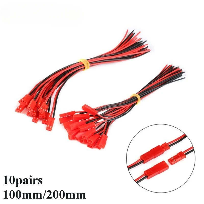 

10Pairs 100mm/200mm 2 Pin Connector Plug JST Cable Male/Female Connectors For RC BEC Battery Helicopter DIY FPV Drone Quadcopter