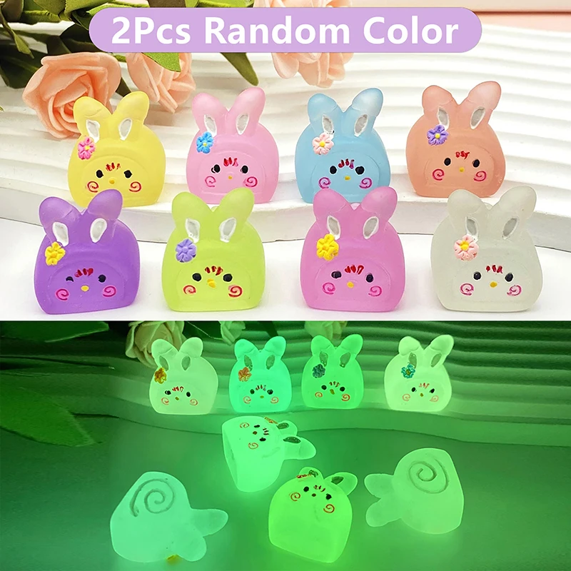 

2Pcs Luminous Rabbit Ornament Mini Color Cartoon Bunny Doll Micro Landscape Decoration Dollhouse Miniature Toy