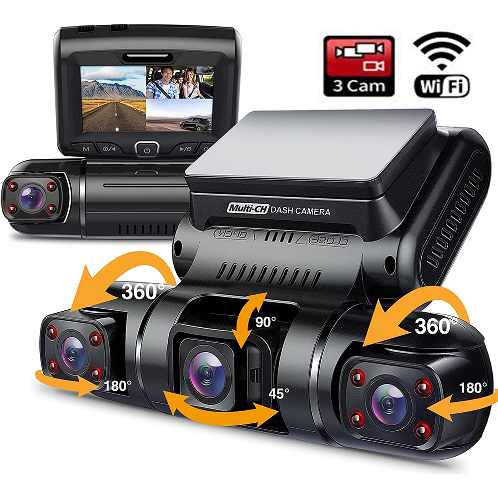 

Автомобильный видеорегистратор 2K + 1080P + 1080P, Автомобильный видеорегистратор с 3 объективами, видеорегистратор с камерой заднего вида, 24-часо...