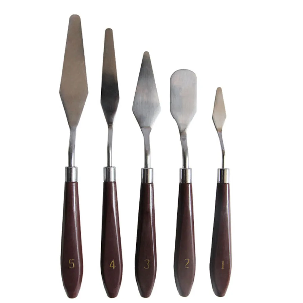

5PCS Set Painting Palette Spatula Kit Stainless Steel Wood Handle Palette Mixing Paint Tool