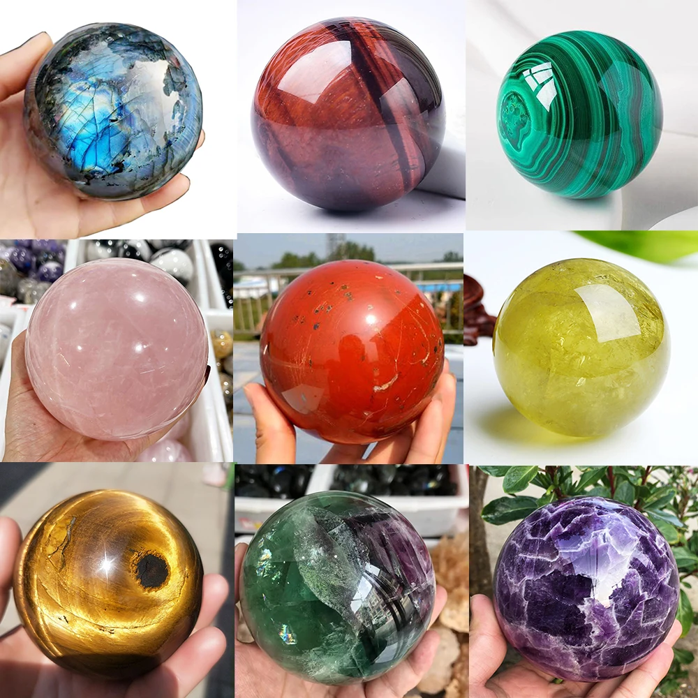 1.57-2.76 Inch Natural Crystal Ball Amethyst Powder Lapis Lazio Polished Stone Reiki Healing Divination Gift