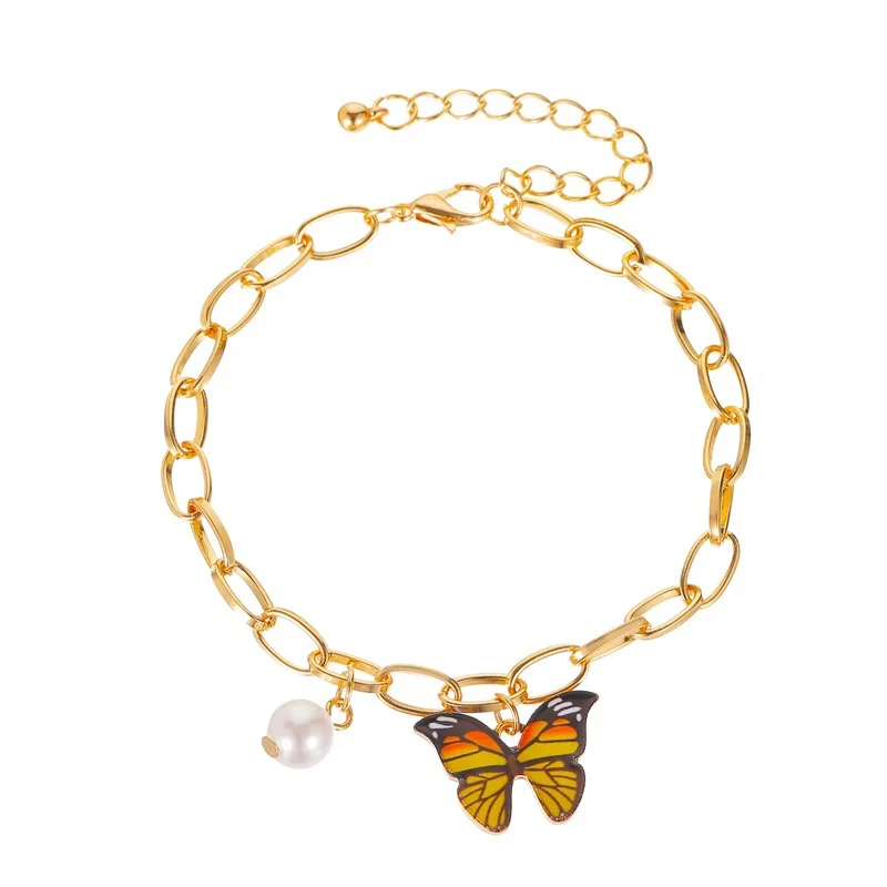 

Woman 2022 Bracelets Colorful Butterfly Bracelets for Women Luxury Jewelry Females Pearl Friendship Bracelets Gift Yellow Gold