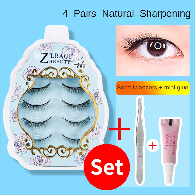 

4 Pairs 3D Mink Eyelashes Faux lashes Cross Fluffy Natural Look False Eyelashes Makeup Fake Eyelashes Set Soft Reusable Lashes