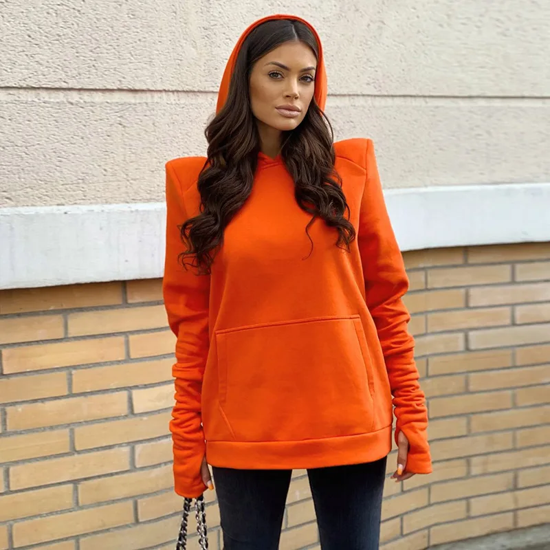 

Women Shoulder Pads Hoodies Casual Hooded Long Sleeve Pullover Sweatshirt Autumn Streetwear Loose Tops Lady Outwear Y2k Clothes