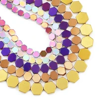 wlyees geometric hexagon hematite bead 4 6 8mm flat polygon natural stone loose spacer beads for jewelry making diy bracelet 15