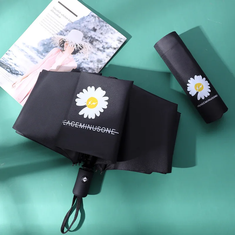 

Full automatic long fit version of Daisy hand open three fold black sunscreen manual umbrella folding sun shade advertising umbr