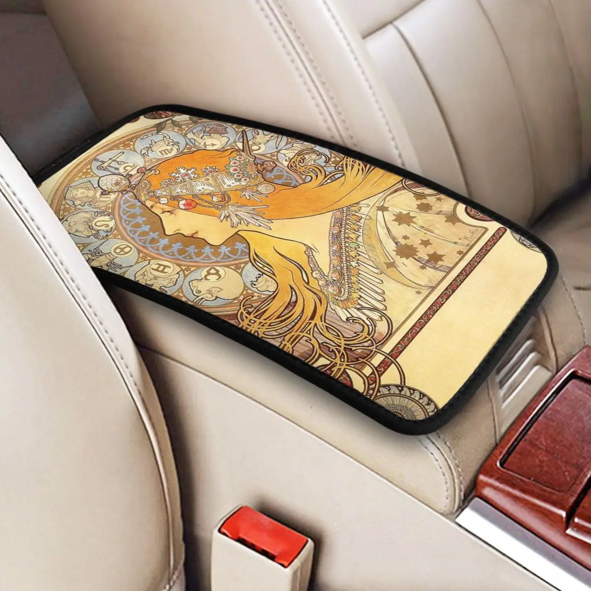 

Всесезонный коврик для автомобильного подлокотника Alphonse Fly Art, клетчатый дышащий чехол для центральной консоли, винтажные аксессуары для автомобиля