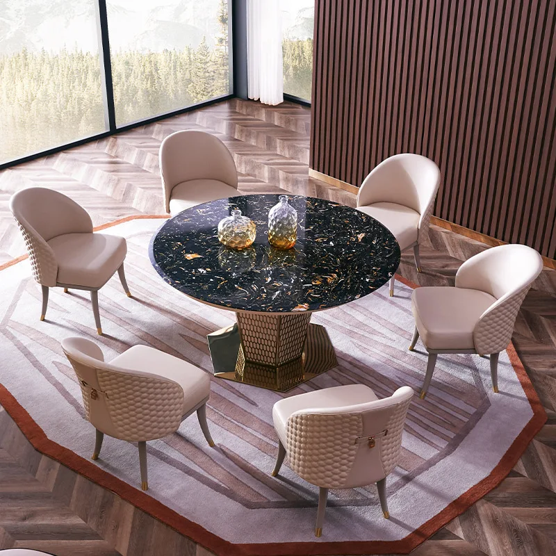 

Light luxury post-modern new stainless steel round dining table