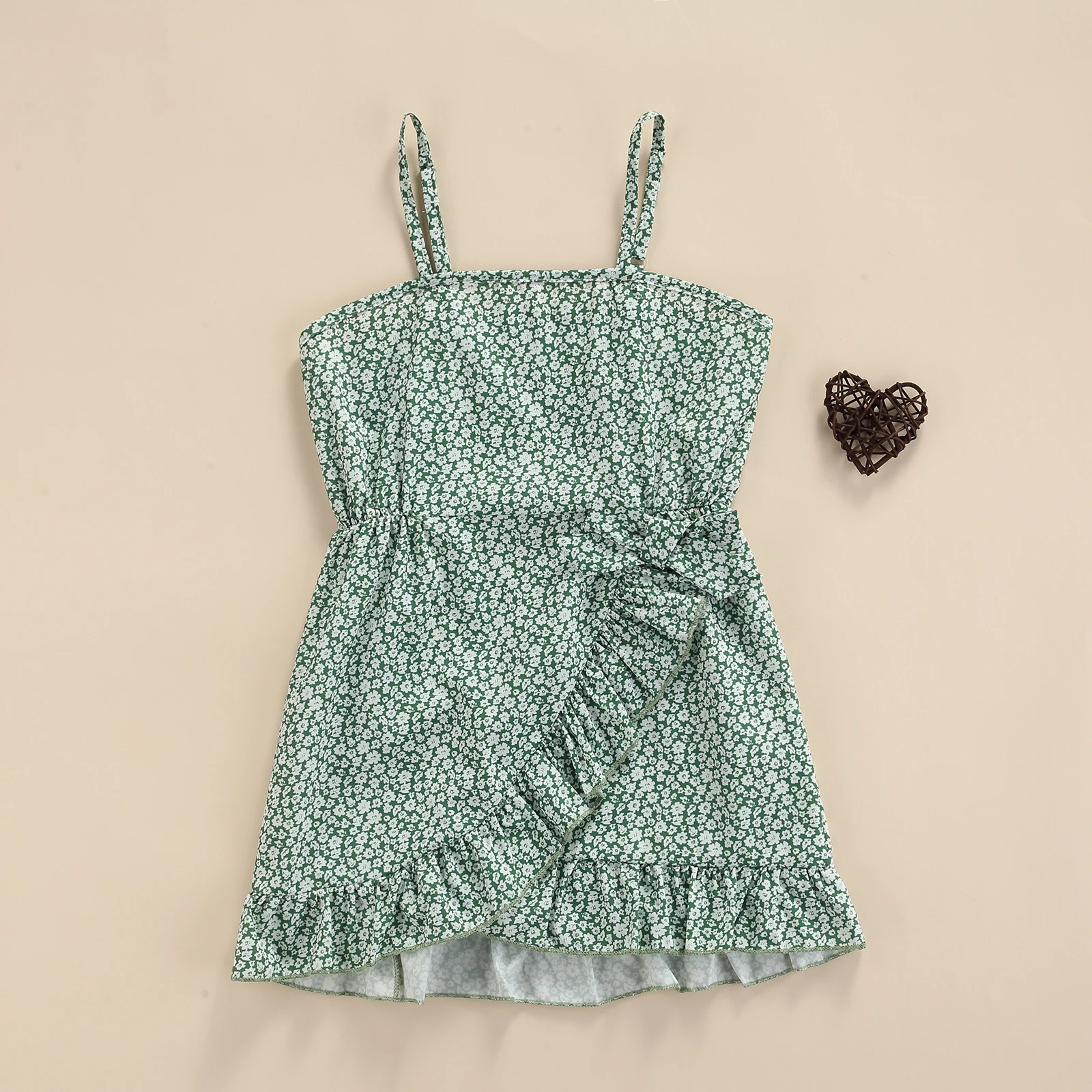 

Kids Baby Girls Floral Print Sling Dress Children Sleeveless Irregular Hem High Waist Dress