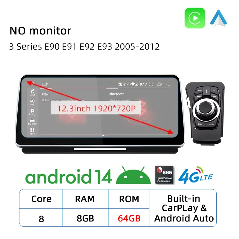 Android 14 E90 CarPlay для BMW 3 серии E90 E91 E92 E93 2005-2012 Автомобильный мультимедийный плеер GPS Стерео WIFI Головное устройство Авто Радио