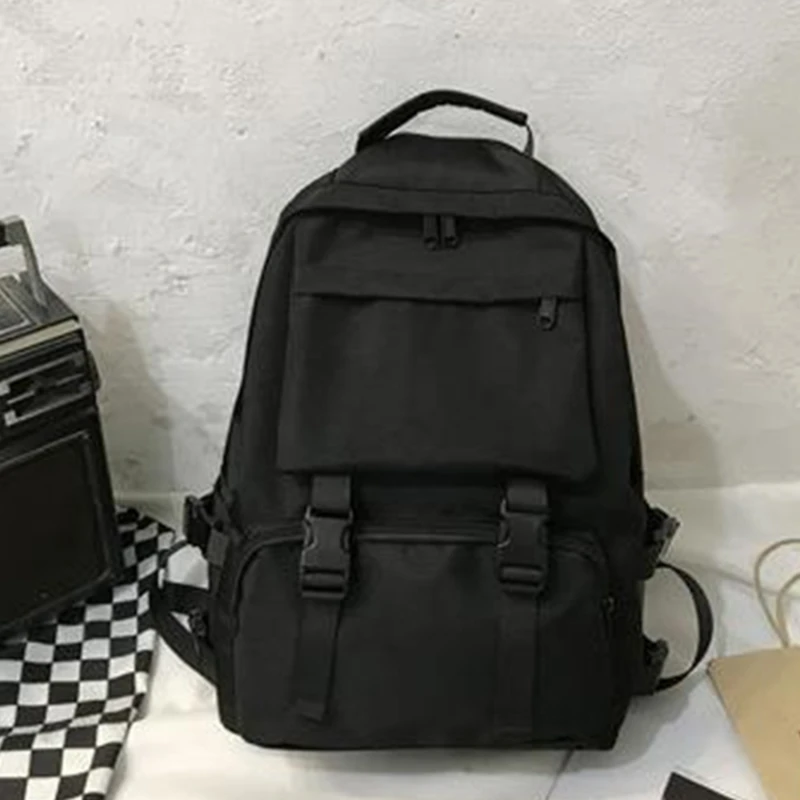 

Дорожные черные вместительные сумки для мужчин, простые женские рюкзаки в стиле Харадзюку, уличные однотонные школьные ранцы унисекс для старших классов