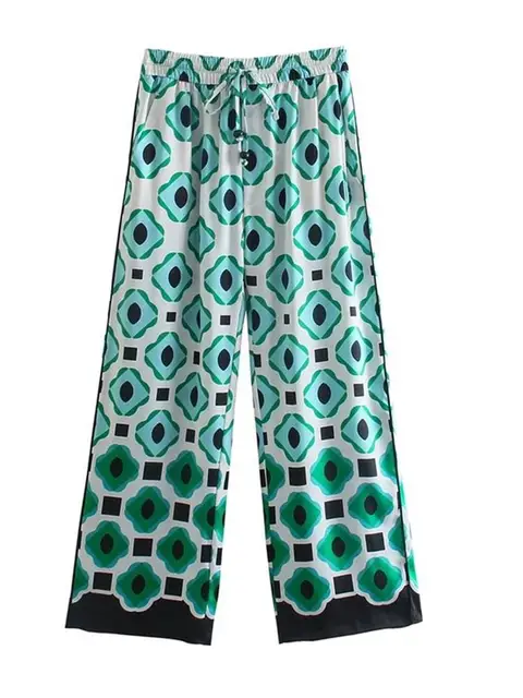 Женские брюки MESTTRAF с геометрическим принтом, модные штаны с завышенной талией и боковыми карманами, уличная одежда в стиле ретро