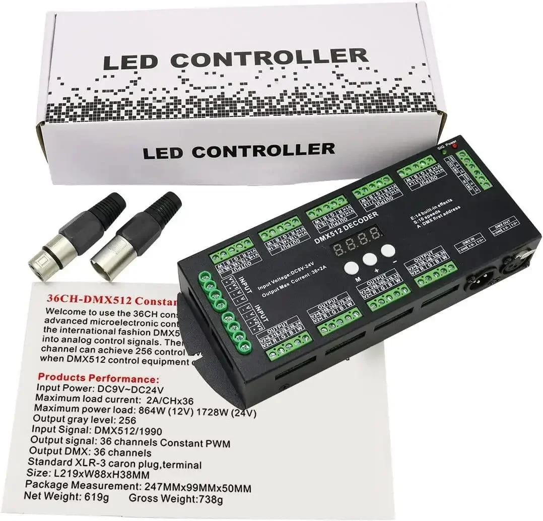 Цифровой дисплей DMX512 декодер постоянного напряжения 36-канальный драйвер для