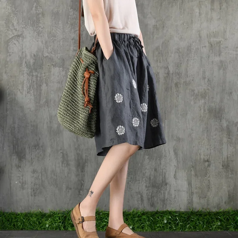 

Chinese Wide Leg Pants 2020 Summer Linen Casual Loose Trousers-Women Vintage Lady Harajuku Ethnic Bottom Kimonos Trousers 10433