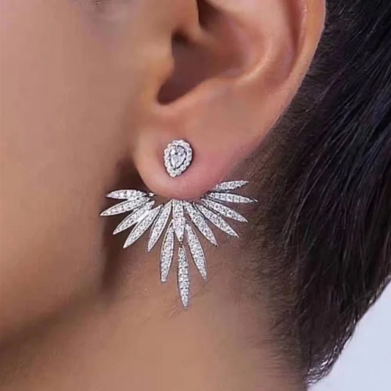 

JUNZI Fashion Marquise Flower Full Mirco Paved Zircon Stud Earrings for Women Silver Color Charm Bridal Wedding Party Jewelry